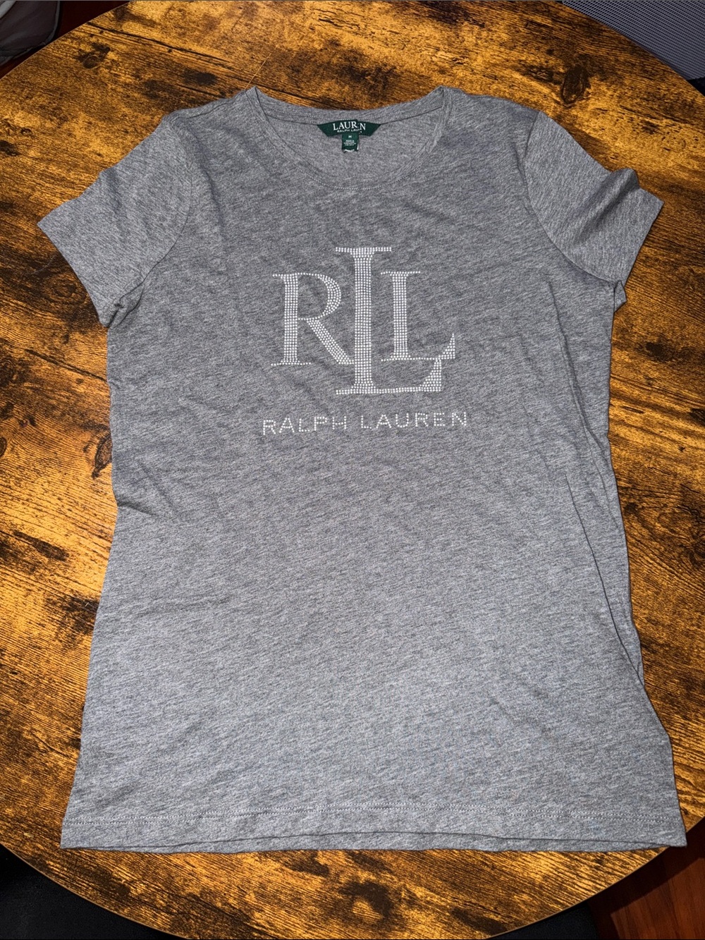 Ralph Lauren Heather Gray Short Sleeve Tee with Crystal RLL